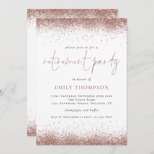 Elegant Rose Gold Glitter Retirement Party Invitation