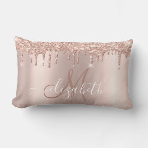 Elegant Rose Gold Glitter Rose Gold  Monogram Lumbar Pillow