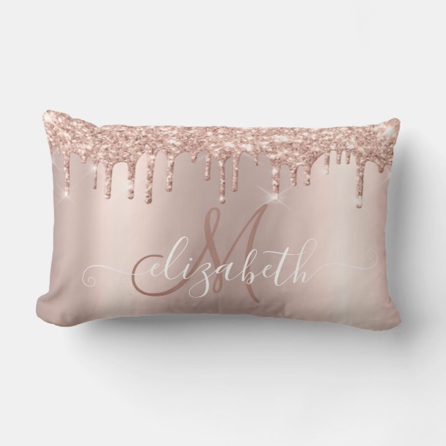 Elegant Rose Gold Glitter Rose Gold  Monogram Lumbar Pillow (Front)