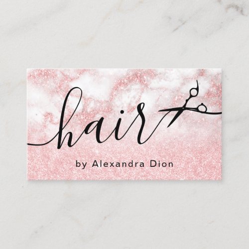 Elegant rose gold glitter scissors hairstylist business card