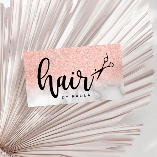 Elegant rose gold glitter scissors hairstylist business card