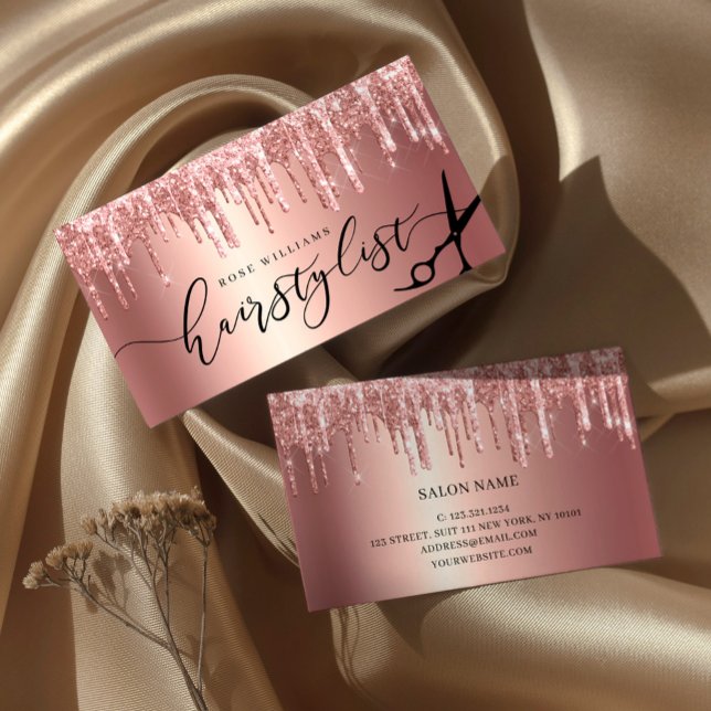 Elegant rose gold glitter scissors hairstylist squ business card (Creator Uploaded)