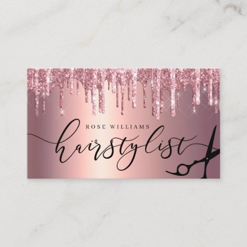 Elegant rose gold glitter scissors hairstylist squ business card