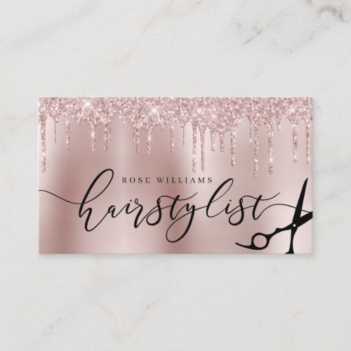 Elegant rose gold glitter scissors hairstylist squ business card