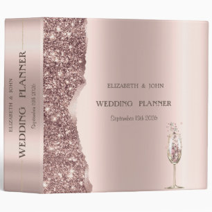 Elegant Rose Gold Glitter Script 3 Ring Binder