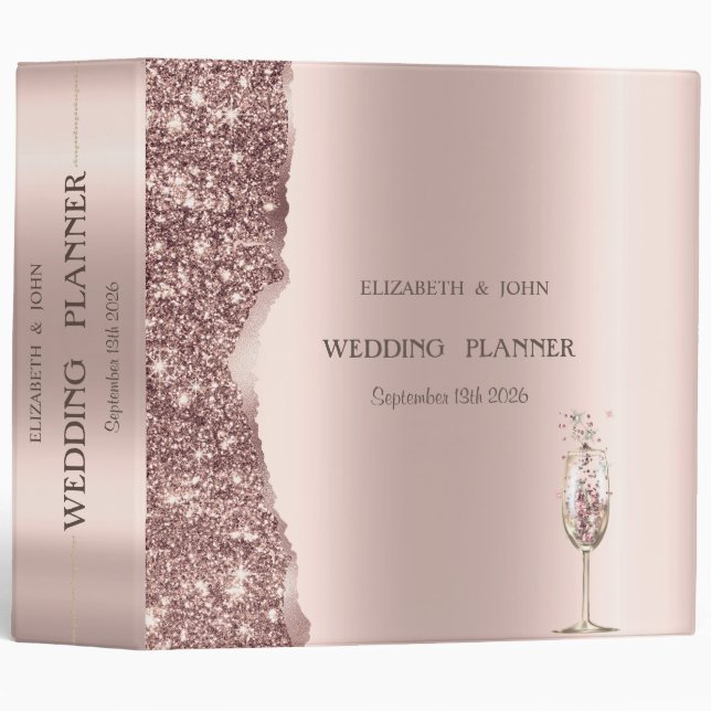 Elegant Rose Gold Glitter Script  3 Ring Binder (Front/Spine)