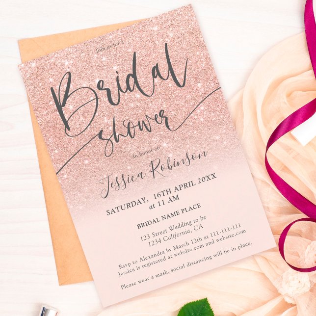 Elegant rose gold glitter script bridal shower invitation (Creator Uploaded)