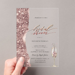 Elegant Rose Gold Glitter Script Champagne Acrylic Invitations