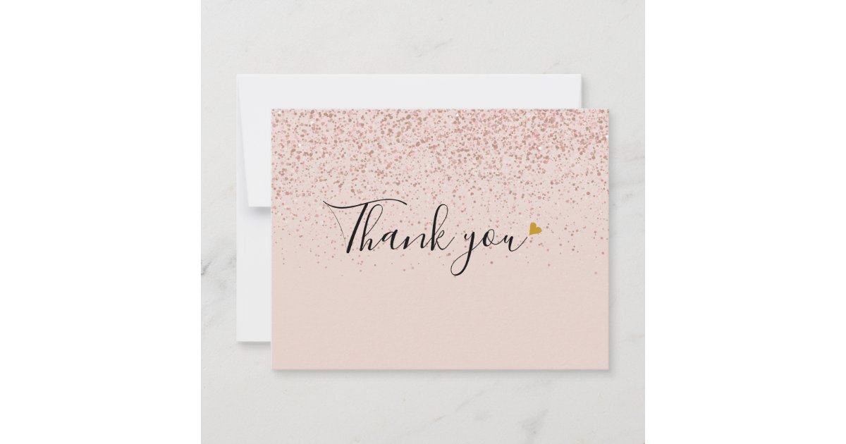 Elegant Rose Gold Glitter Script Gold Heart Photo Thank You Card | Zazzle