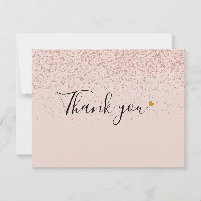 Elegant Rose Gold Glitter Script Gold Heart Photo Thank You Card | Zazzle