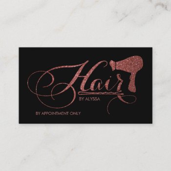 Elegant Rose Gold Glitter Script Hair Stylist Appointment Card by eatlovepray at Zazzle