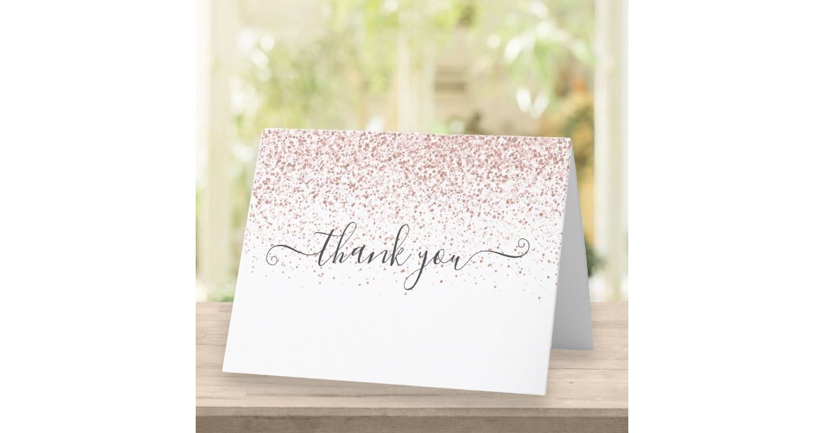 Elegant Rose Gold Glitter Script Letterpress Thank You Card | Zazzle