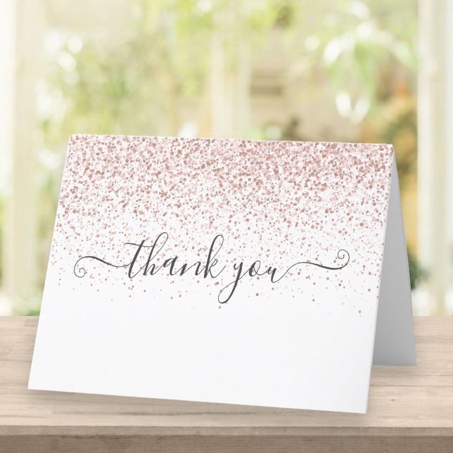 Elegant Rose Gold Glitter Script Letterpress Thank You Card (Creator Uploaded)