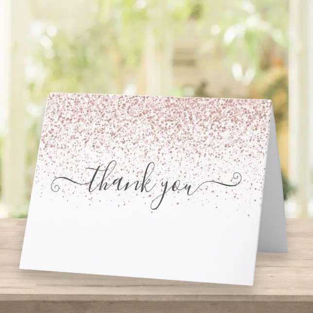 Elegant Rose Gold Glitter Script Letterpress Thank You Card | Zazzle