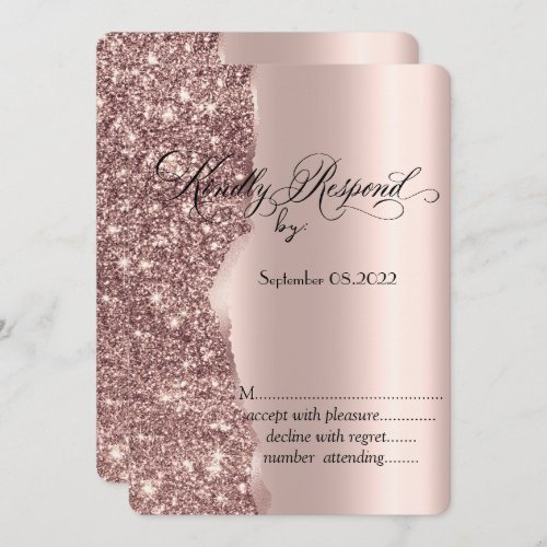 Elegant Rose Gold Glitter Script RSVP   Invitation