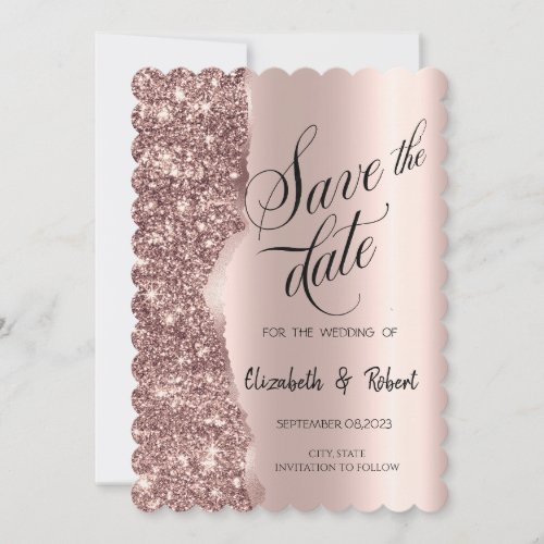 Elegant Rose Gold Glitter Script Save The Date