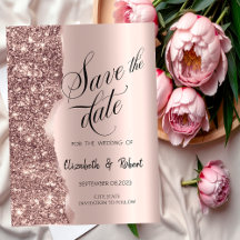 Elegant Rose Gold Glitter Script Save The Date