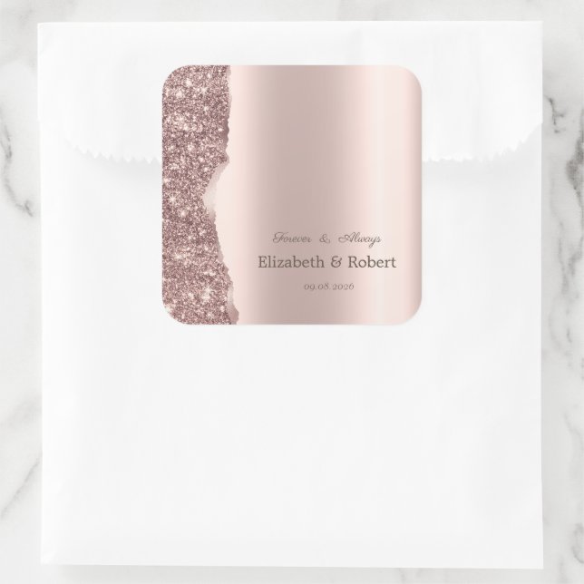 Elegant Rose Gold Glitter Script  Square Sticker (Bag)