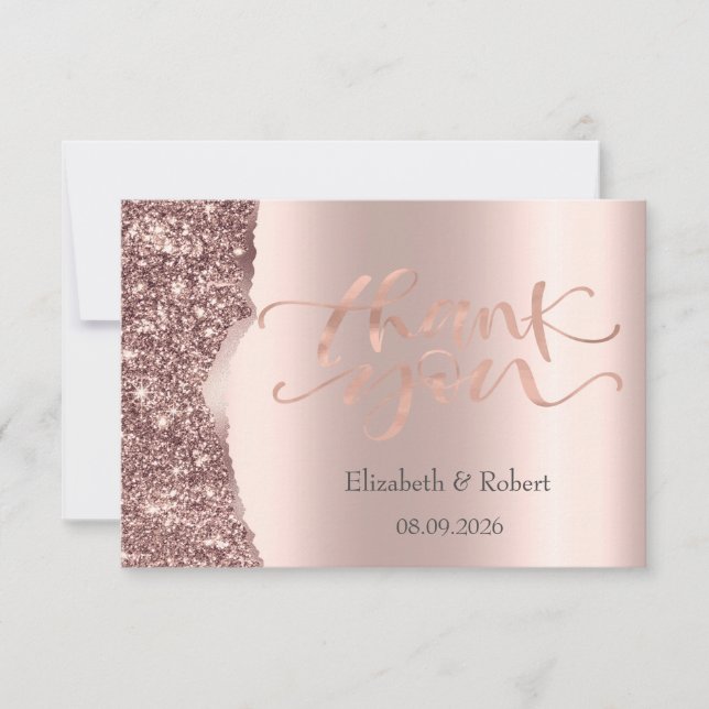 Elegant Rose Gold Glitter Script  Thank You Card (Front)