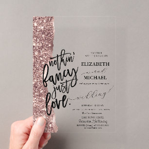 Elegant Rose Gold Glitter Script Wedding Acrylic Invitations