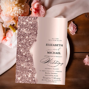Elegant Rose Gold Glitter Script Wedding Invitation