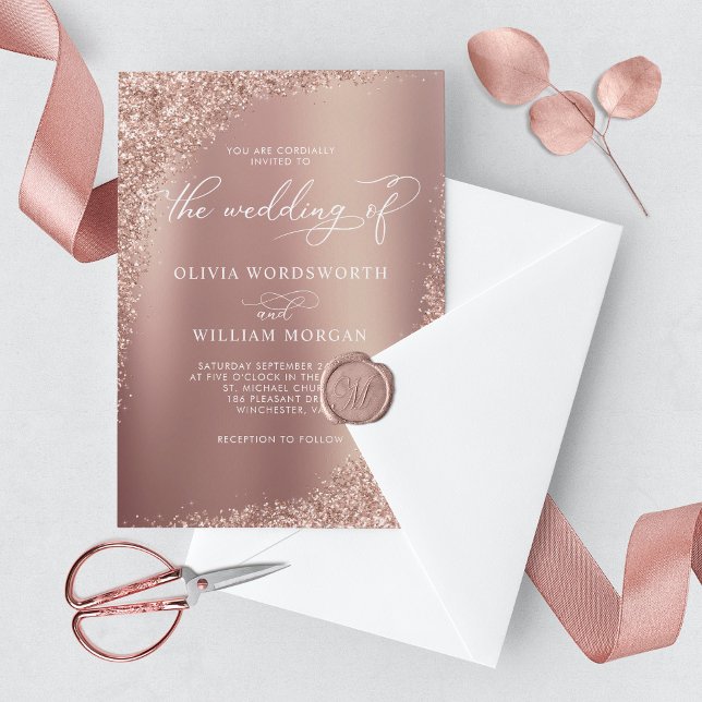 Elegant Rose Gold Glitter Script Wedding Invitation (Creator Uploaded)