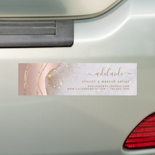 Elegant Rose Gold Glitter Signature Script Agate Bumper Sticker