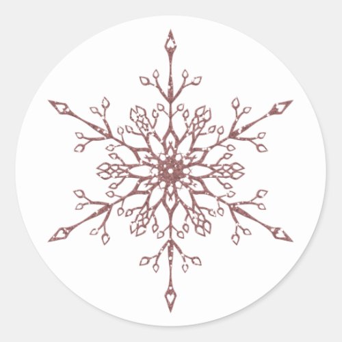 Elegant Rose Gold Glitter Snowflake Christmas Classic Round Sticker