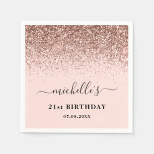 Elegant Rose Gold Glitter Sparkle 21st Birthday Napkins