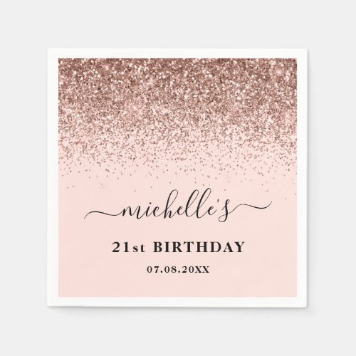 Elegant Rose Gold Glitter Sparkle 21st Birthday Napkins