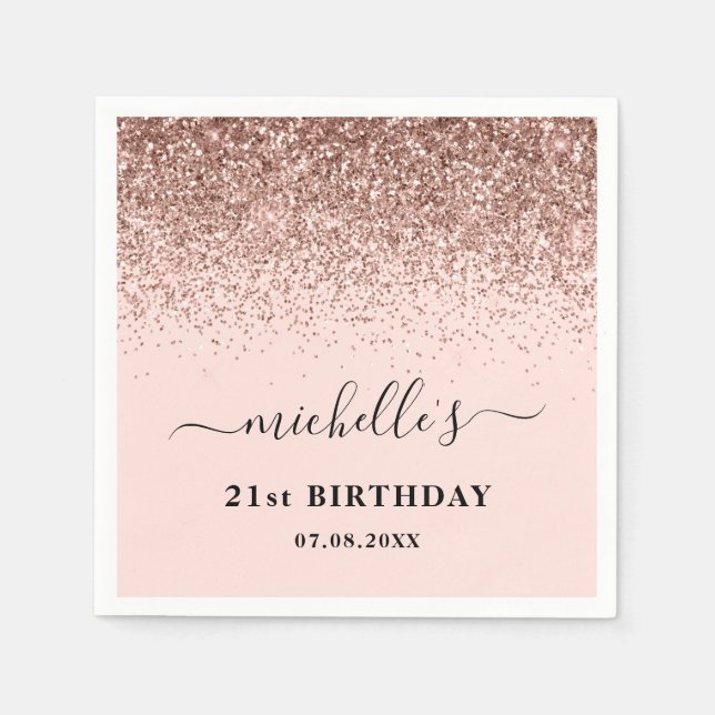 Elegant Rose Gold Glitter Sparkle 21st Birthday Napkins (Front)