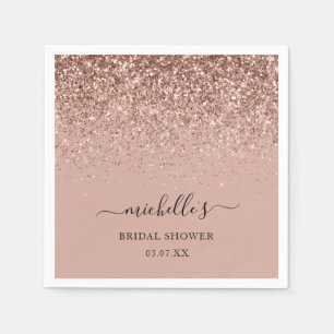 Elegant Rose Gold Glitter Sparkle Black Name Napkins