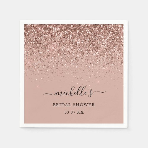 Elegant Rose Gold Glitter Sparkle Black Name Napkins