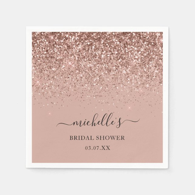 Elegant Rose Gold Glitter Sparkle Black Name Napkins (Front)