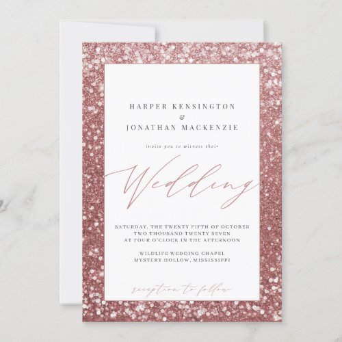 Elegant Rose Gold Glitter Sparkle Bokeh Wedding Invitation