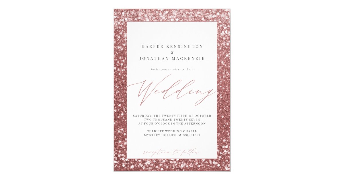 Elegant Rose Gold Glitter Sparkle Bokeh Wedding Invitation Zazzle Com
