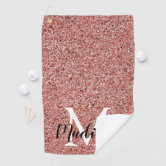 Rose Gold Glitter Diamonds on Black Monogram Golf Towel, Zazzle