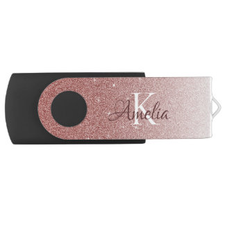Elegant Rose Gold Glitter Sparkle Name Flash Drive