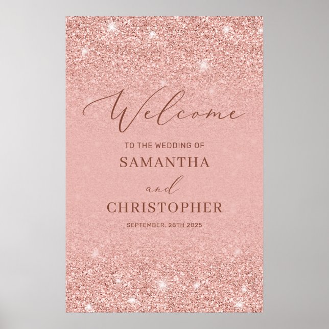 Elegant rose gold glitter sparkles wedding welcome poster (Front)