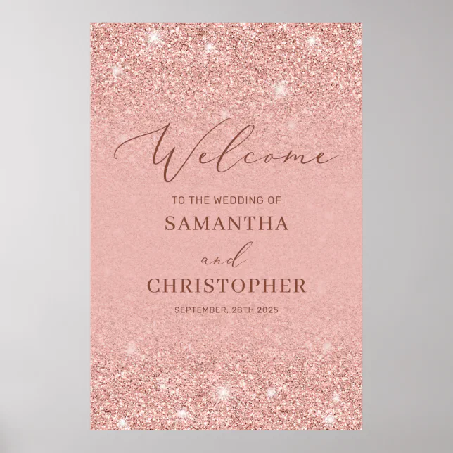 Elegant rose gold glitter sparkles wedding welcome poster | Zazzle