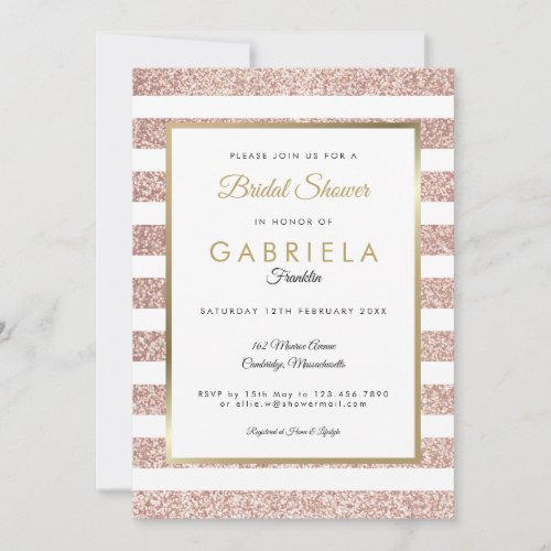 Elegant Rose Gold Glitter Stripe Bridal Shower Invitation