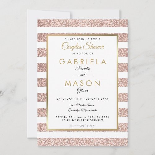 Elegant Rose Gold Glitter Stripe Couples Shower Invitation