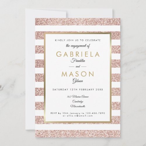 Elegant Rose Gold Glitter Stripe Engagement Invitation