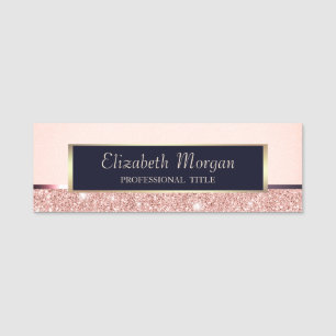 Elegant Rose Gold Glitter Stripe Pink Name Tag