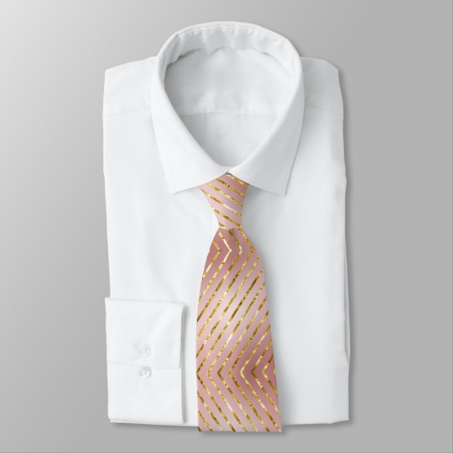 Elegant Rose Gold Glitter Stripes Wedding Neck Tie (Tied)