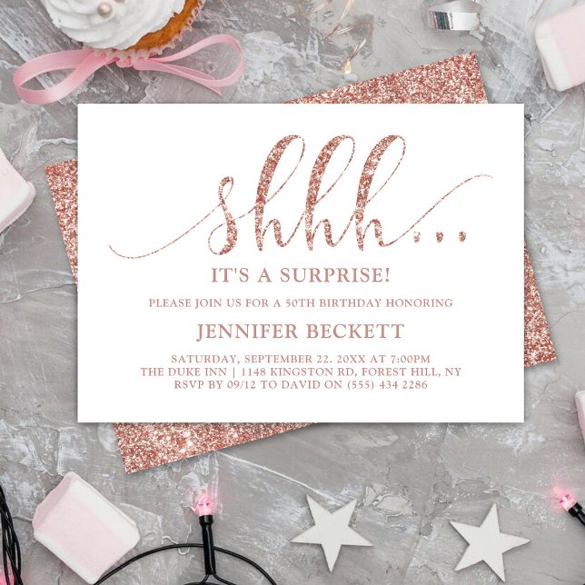 Elegant Rose Gold Glitter Surprise Birthday Party Invitation (Creator Uploaded)