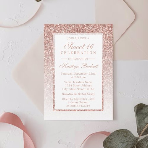 Elegant Rose Gold Glitter Sweet 16 Birthday Invitation