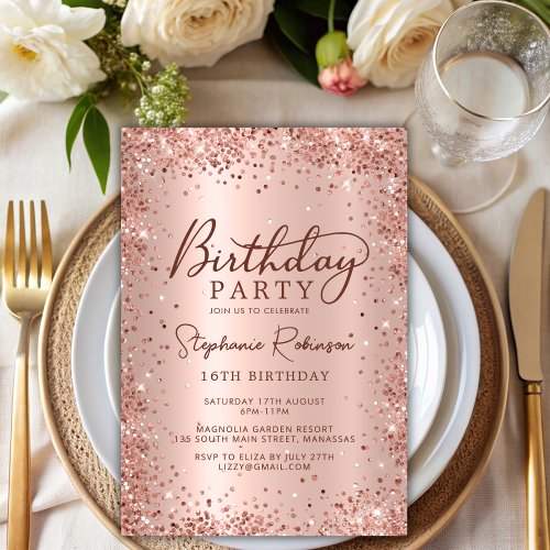 Elegant Rose Gold Glitter Sweet 16 Birthday  Invitation