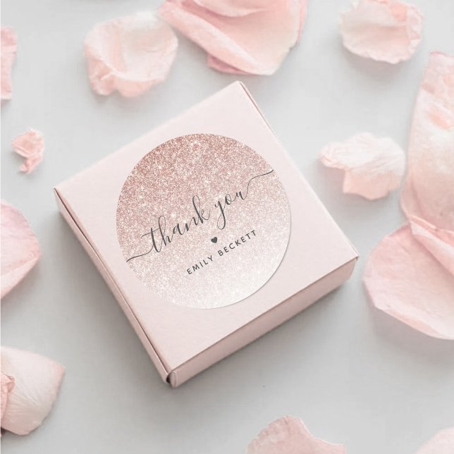Elegant Rose Gold Glitter Thank You Classic Round Sticker (Creator Uploaded)