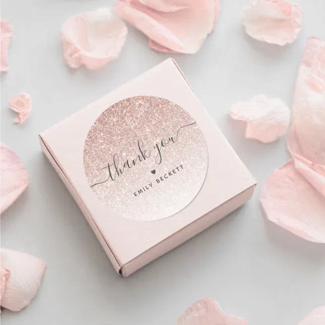 Elegant Rose Gold Glitter Thank You Classic Round Sticker Zazzle